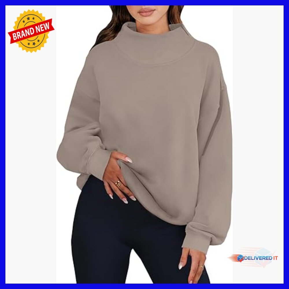 Oversized Turtleneck Hoodie Pullover Sweatshirt Fleece Lined Kangaroo Pocket